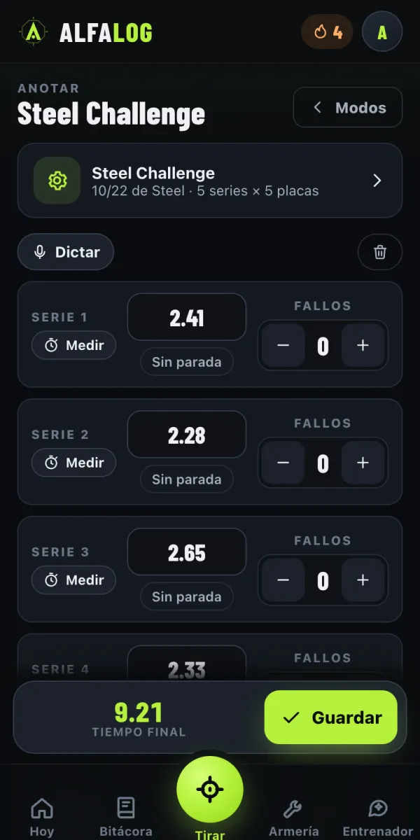 Hoja de puntuación de Steel Challenge en AlfaLog